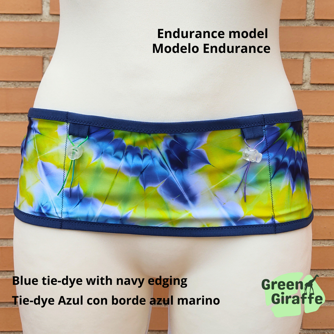 Blue Tie-Dye: "RunPouch Running Belt with Blue Tie-Dye design, perfect for adding style to your run.