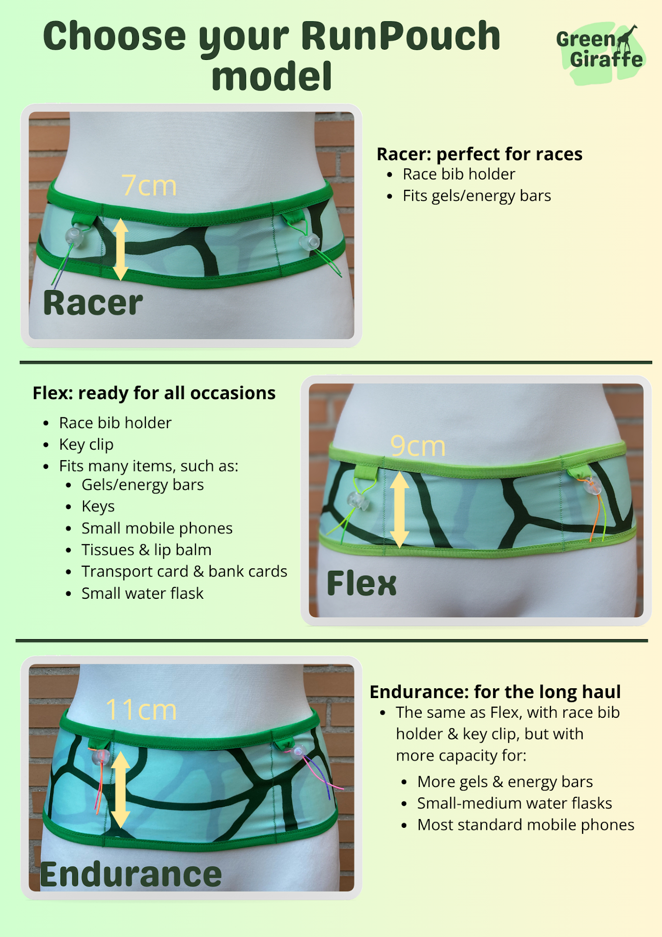 RunPouch Running Belt - Green Giraffe Original Design - Green Giraffe