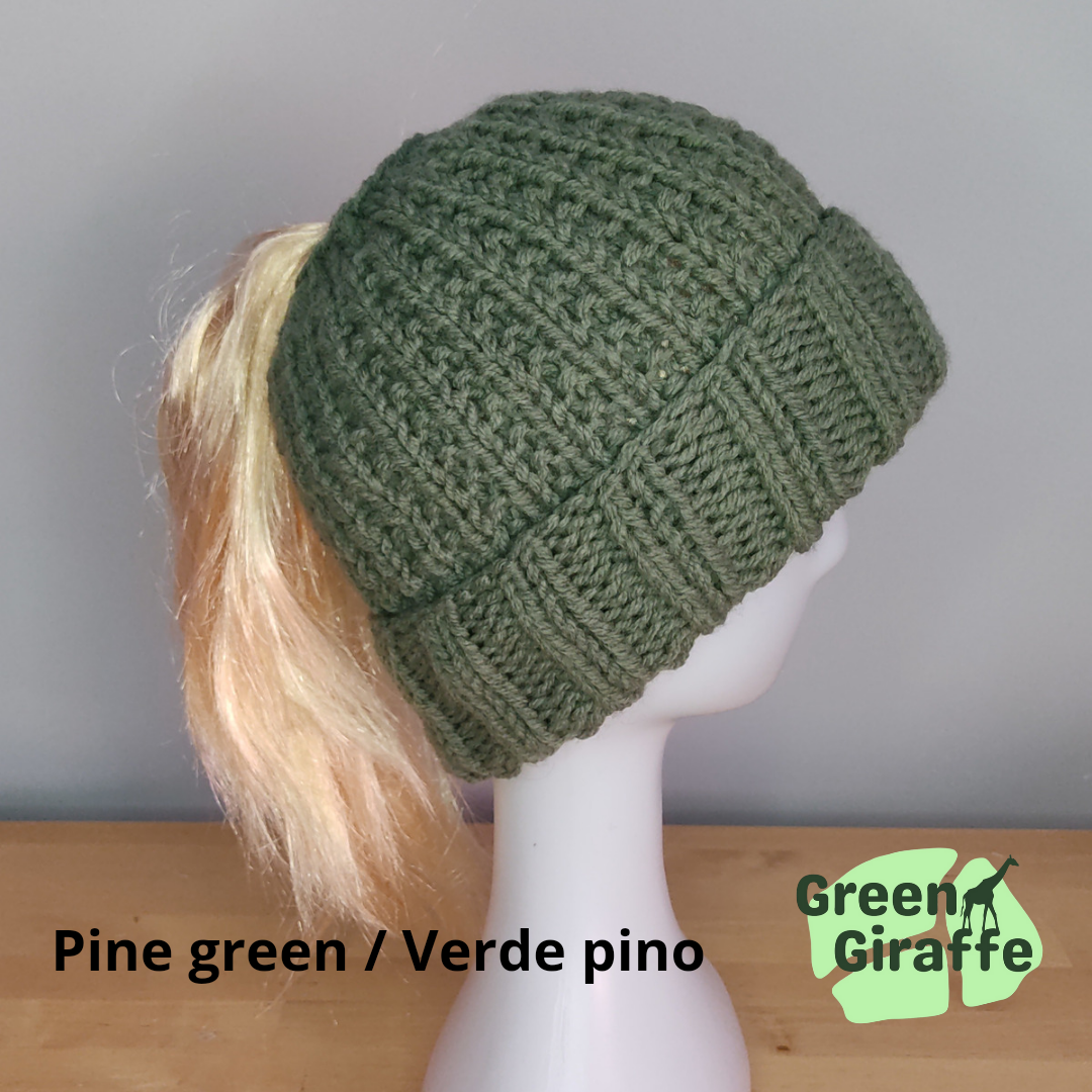 Ponytail Perfect Woolly Hat - Green Giraffe