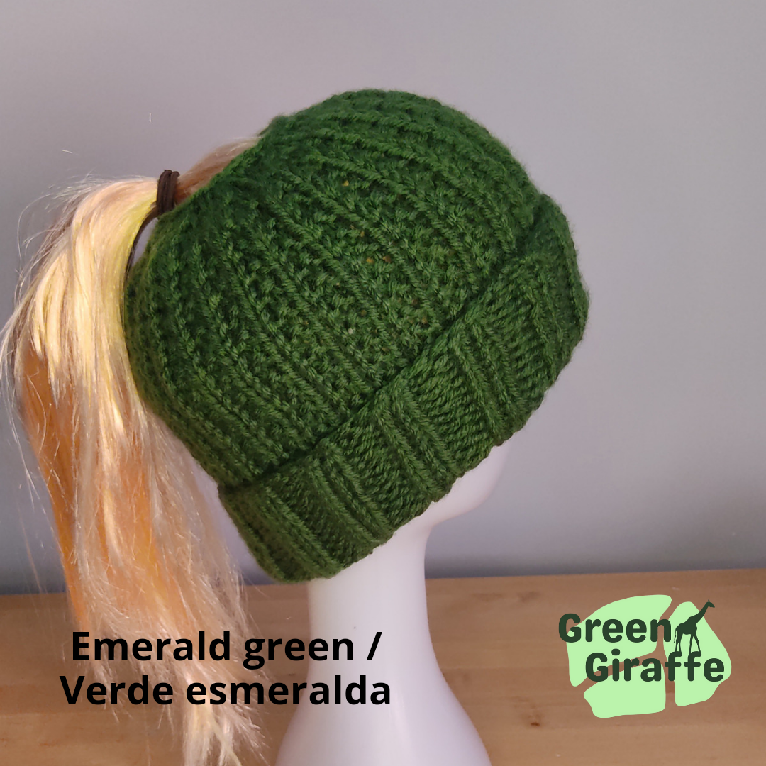 Ponytail Perfect Woolly Hat - Green Giraffe