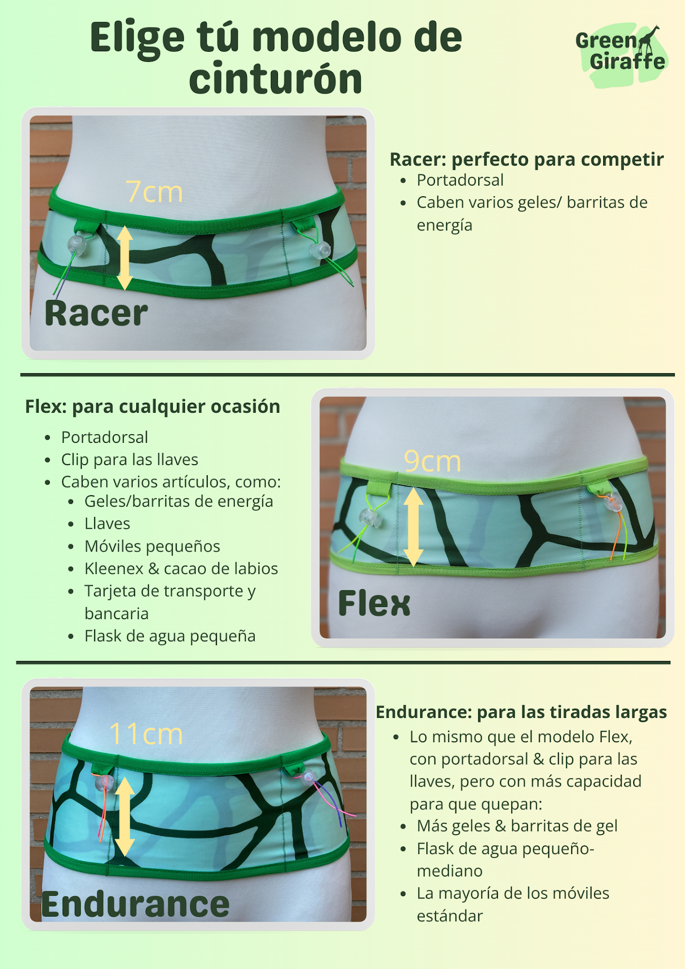 RunPouch Running Belt - Green Giraffe Original Design - Green Giraffe