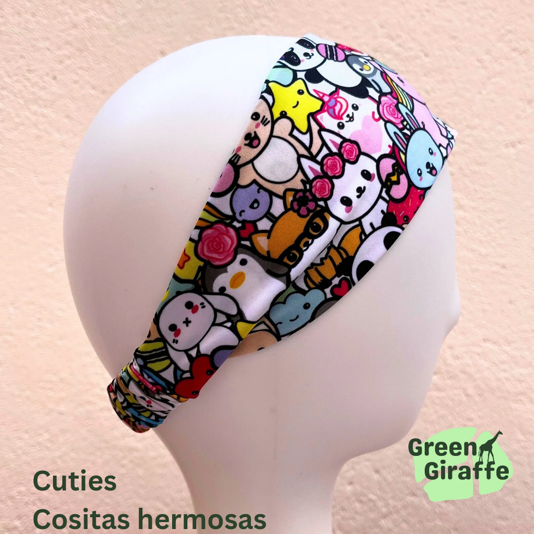 Elasticated Headband | Stretchy & Comfortable - Green Giraffe