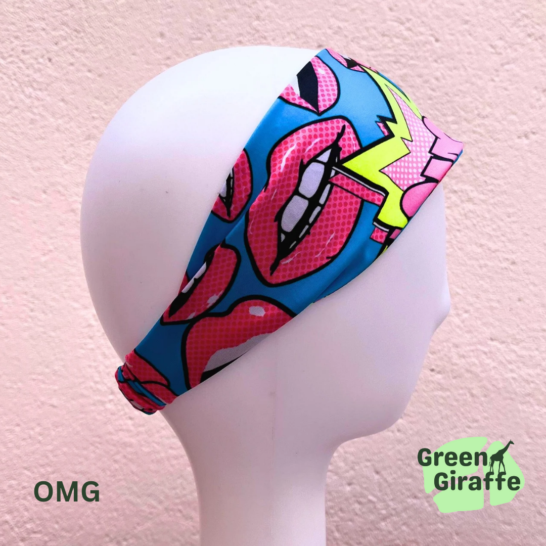 Elasticated Headband | Stretchy & Comfortable - Green Giraffe