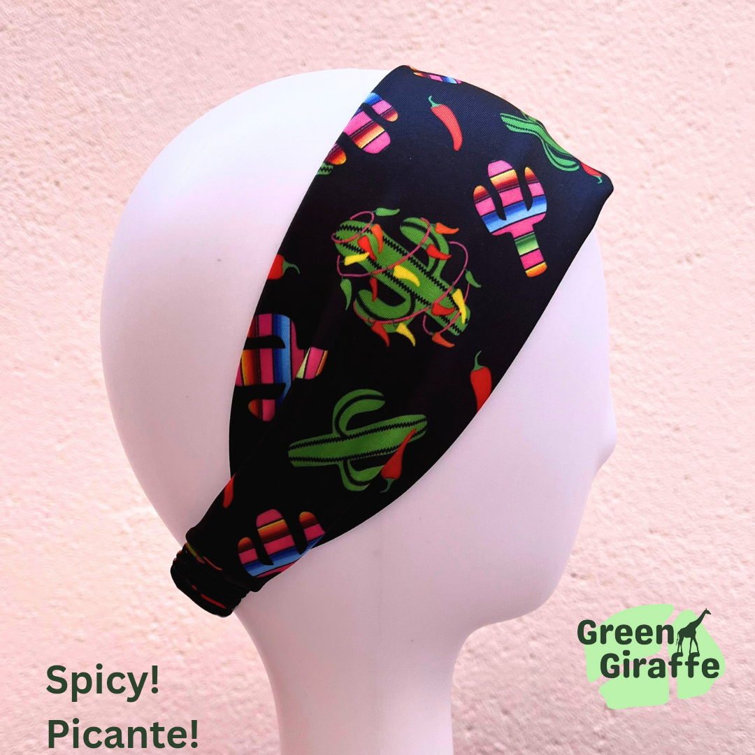 Elasticated Headband | Stretchy & Comfortable - Green Giraffe