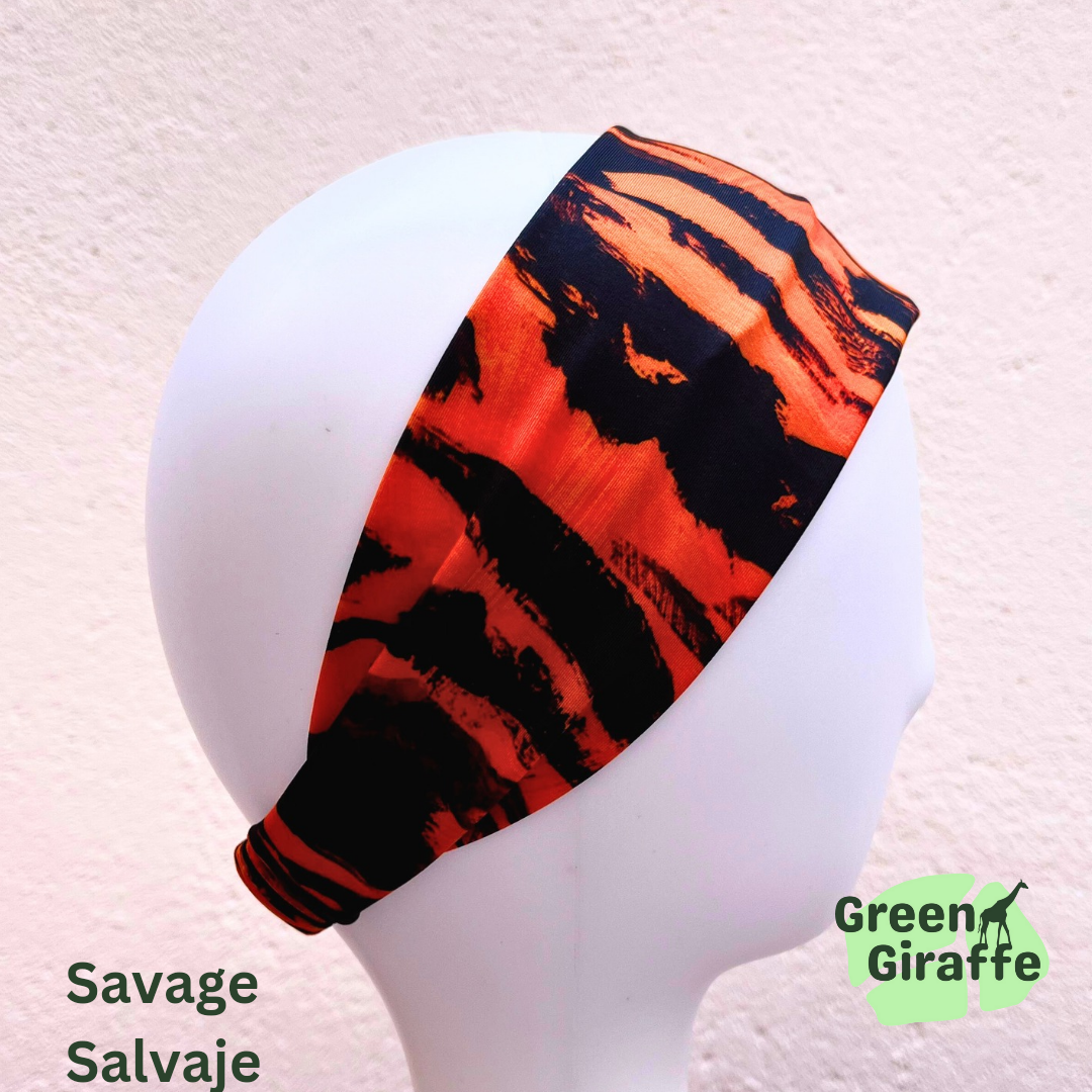Elasticated Headband | Stretchy & Comfortable - Green Giraffe