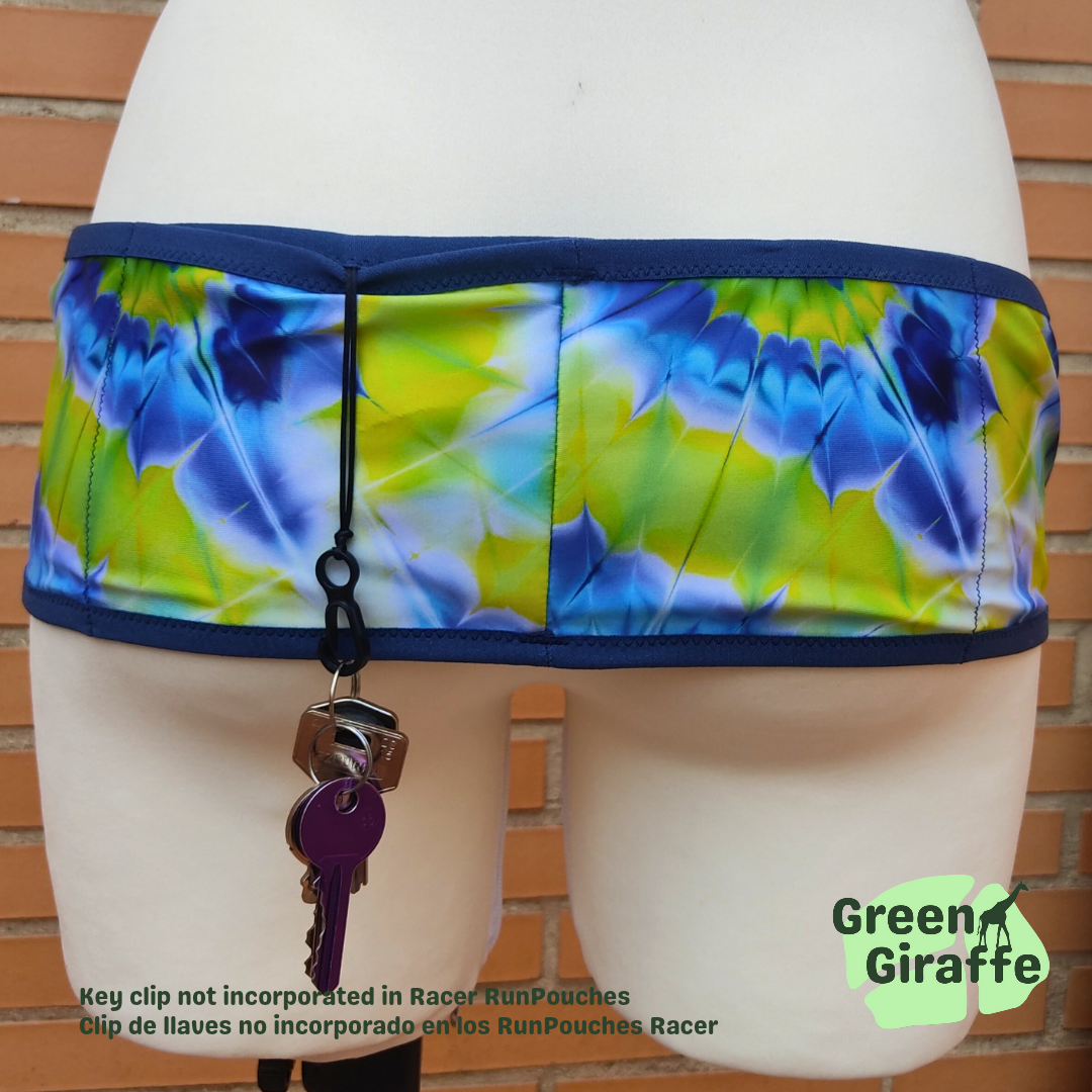 RunPouch Running Belt - Blue tie-dye for Active Lifestyles Runners - Green Giraffe