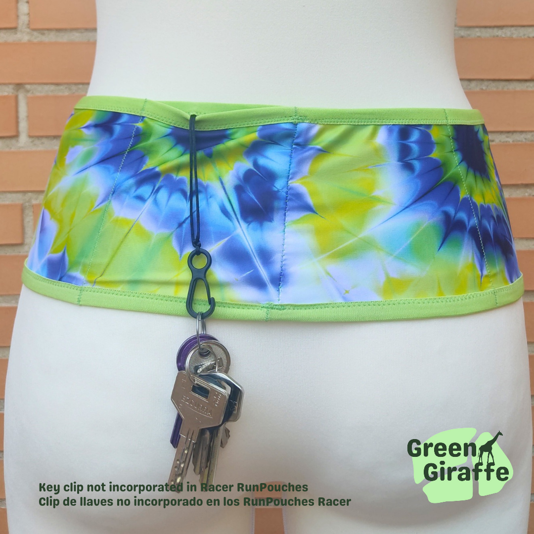 RunPouch Running Belt - Blue tie-dye for Active Lifestyles Runners - Green Giraffe
