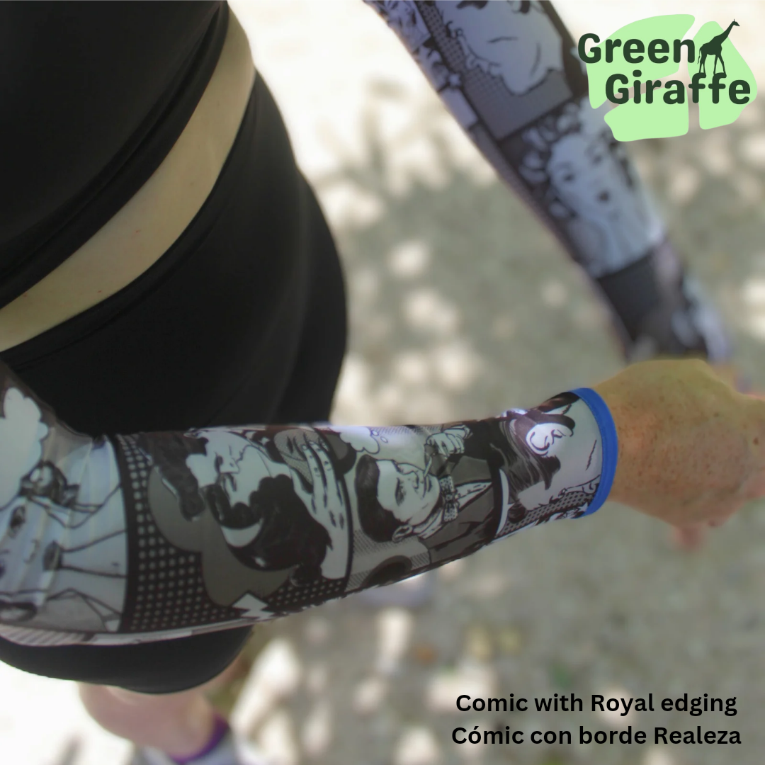 Comic Arm Cozies, fun comic book-themed design for an energetic workout vibe.