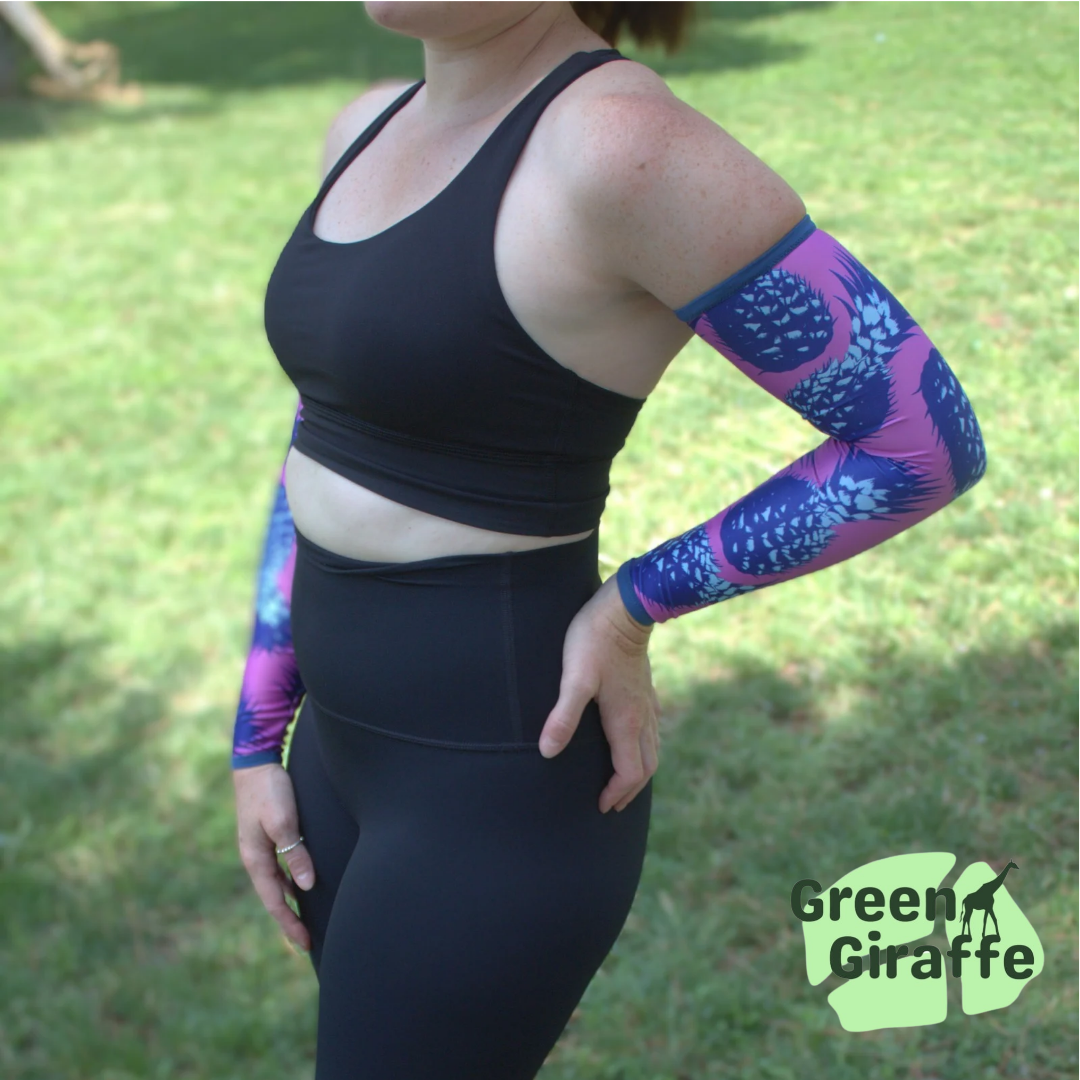 Tropical Pineapple Arm Cozies, vibrant and fun arm sleeves for workouts and casual wear.