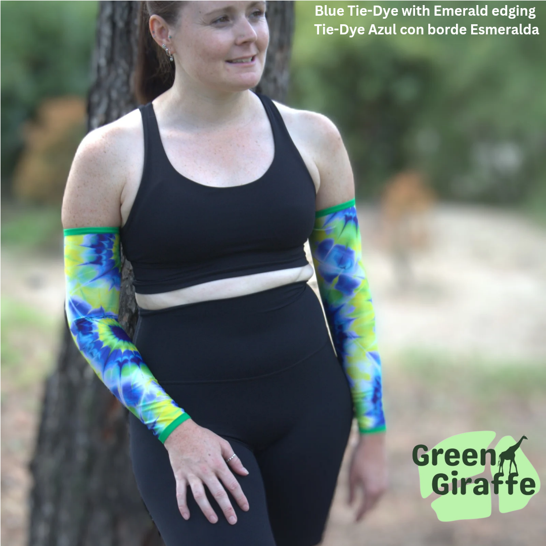 Arm Cozies - Blue tie-dye - Green Giraffe