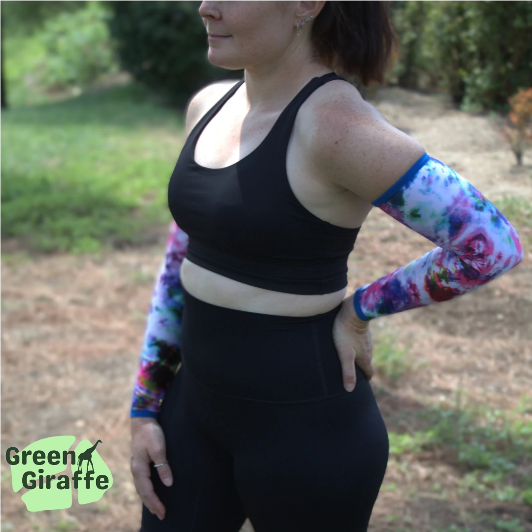 Colour Burst Arm Cozies, colorful and dynamic arm sleeves for a stylish workout.