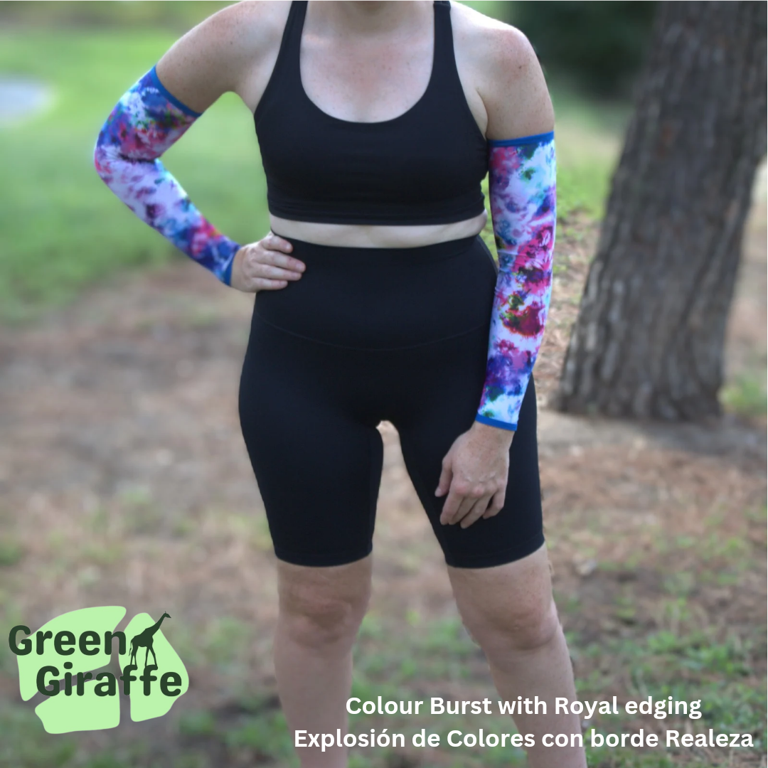 Colour Burst Arm Cozies, colorful and dynamic arm sleeves for a stylish workout.
