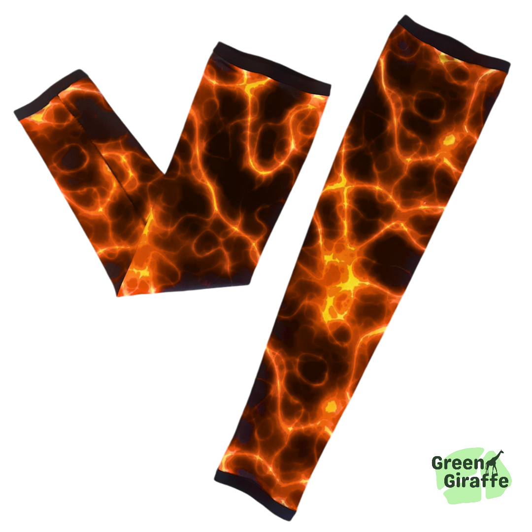 Lava Arm Cozies, bold and fiery design perfect for athletes looking to stand out.